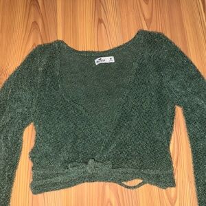 Hollister Olive Green V-Neck Knit Sweater with Tie Waist